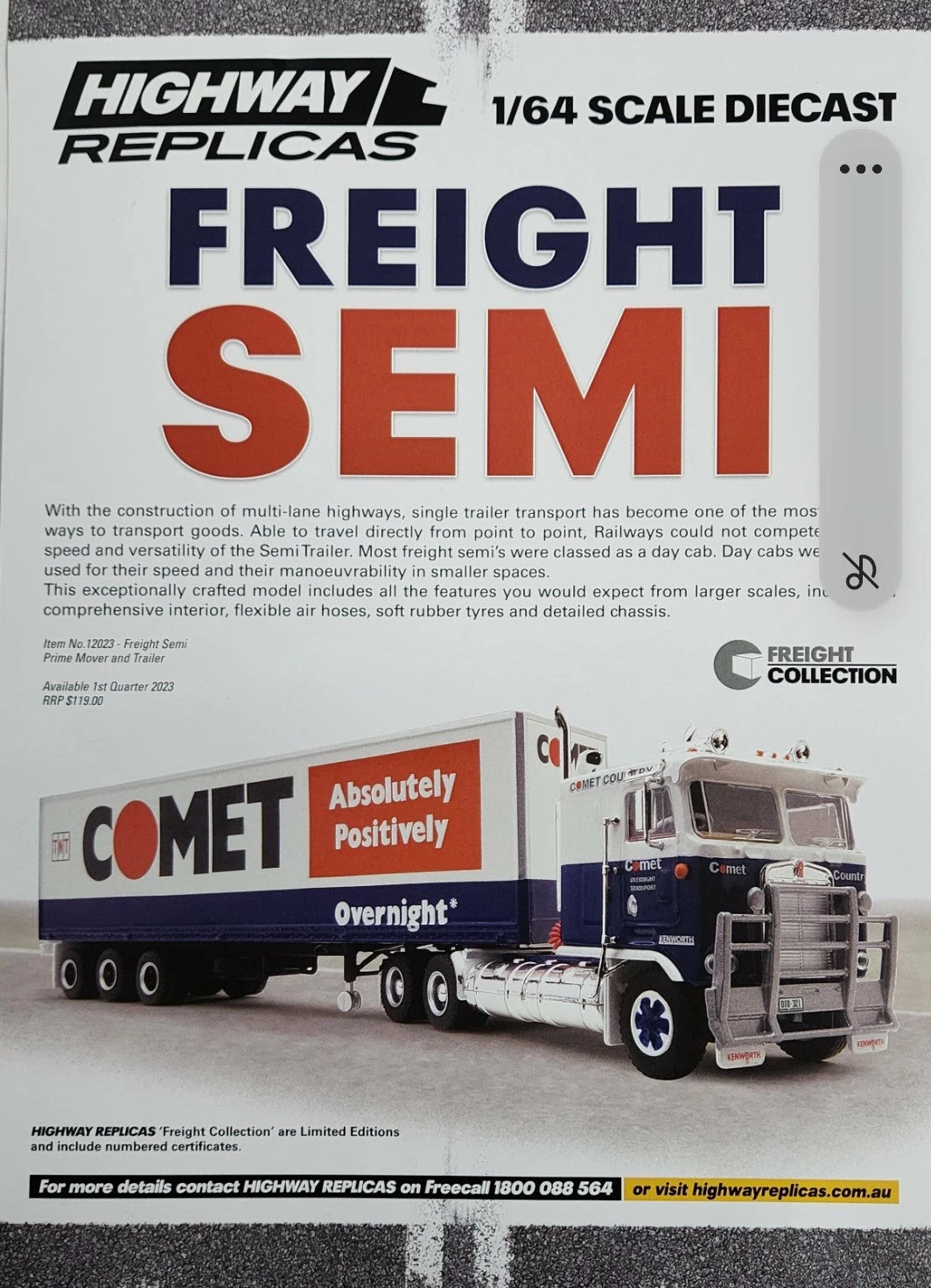 1:64 HIGHWAY REPLICAS FREIGHT SEMI COMET 4 1:64 HIGHWAY REPLICAS FREIGHT SEMI COMET - Image 2