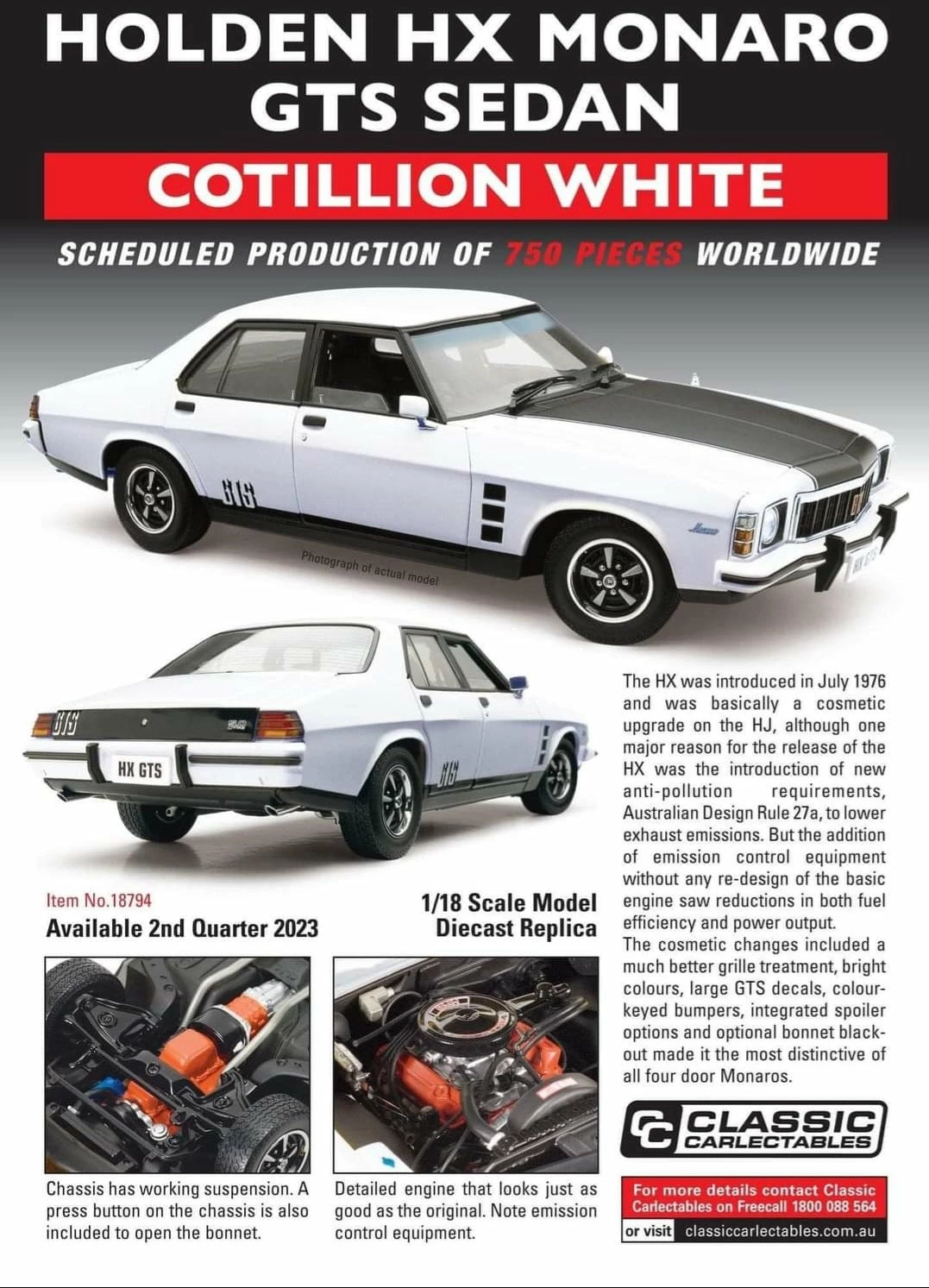 1:18 HOLDEN HX MONARO GTS SEDAN WHITE 4 1:18 HOLDEN HX MONARO GTS SEDAN WHITE - Image 2